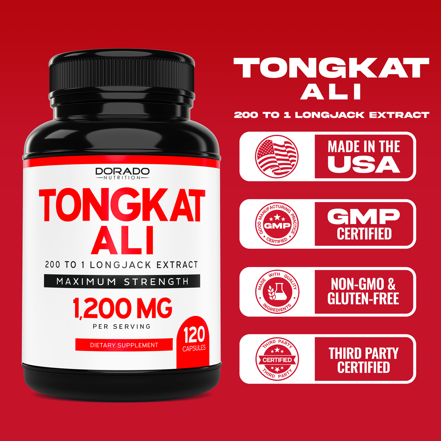 Longjack Tongkat Ali for Men (200 to 1) - (120 Capsules)