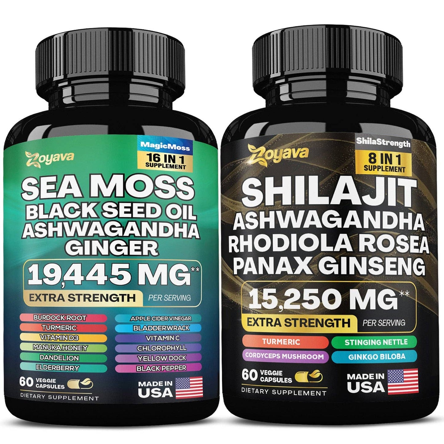 Dynamic Vitality Bundle: Sea Moss 16-in-1 Magic Moss & Shilajit Power ShilaStrength Blend: 1 Pack